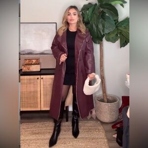 Burgundy faux Leather Coat